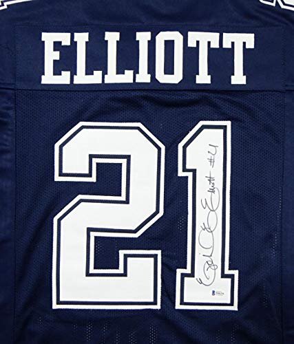 Ezekiel Elliott Autographed Blue Pro Style Jersey - Beckett Authenticated 1 - 757 Sports Collectibles