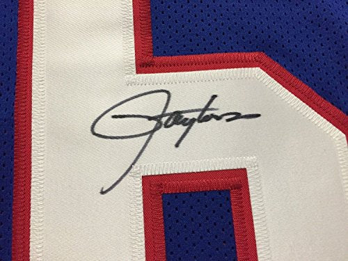 Framed Autographed/Signed Lawrence Taylor 33x42 New York Blue Football Jersey JSA COA - 757 Sports Collectibles