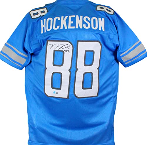 TJ Hockenson Autographed Blue Dbl. Stich Pro Style Jersey L8- Beckett W Hologram Black - 757 Sports Collectibles