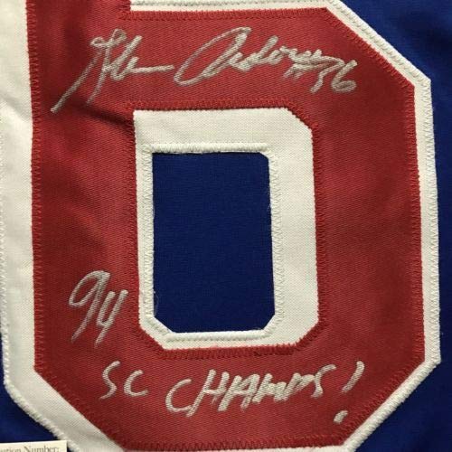 Autographed/Signed Glenn Anderson"94 SC Champs" New York Blue Hockey Jersey JSA COA - 757 Sports Collectibles