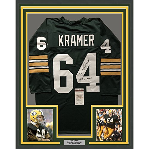 Framed Autographed/Signed Jerry Kramer"HOF 2018" 33x42 Green Bay Green Football Jersey JSA COA