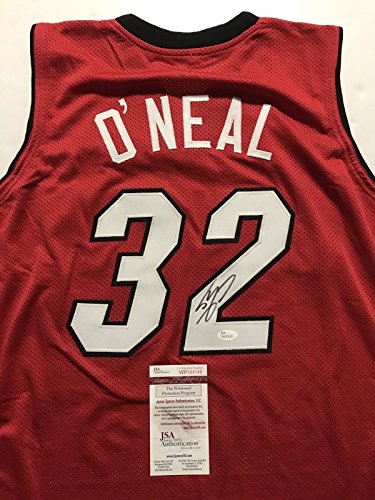 Autographed/Signed Shaquille Shaq O'Neal Miami Red Basketball Jersey JSA COA