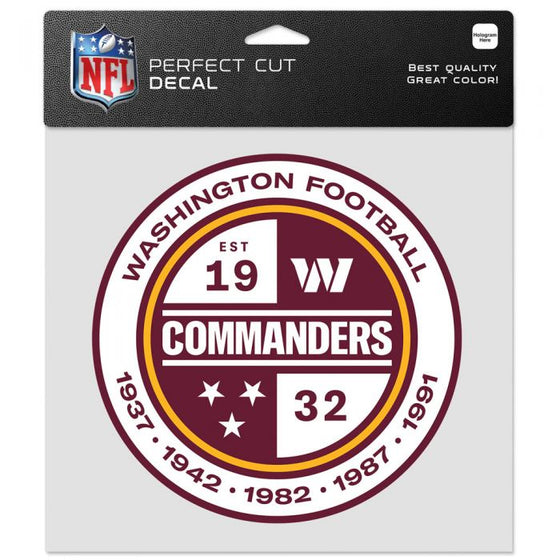 WASHINGTON COMMANDERS PERFECT CUT COLOR DECAL 8" X 8"