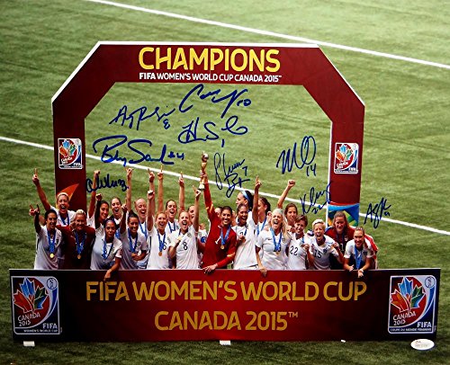 US Women's Soccer Team Autographed 16x20 World Cup Trophy Photo- JSA W Auth