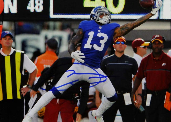 Odell Beckham Signed New York 8x10 One Handed Catch Blue Jersey PF Photo- JSA W Auth - 757 Sports Collectibles