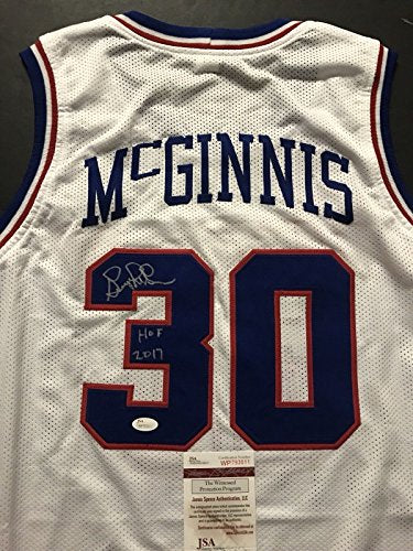 Autographed/Signed George McGinnis"HOF 17" Philadelphia White Basketball Jersey JSA COA