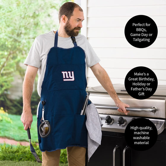 Team Sports America NFL New York Giants Ultimate Grilling Apron Durable Cotton with Beverage Opener and Multi Tool For Football Fans Fathers Day and More - 757 Sports Collectibles