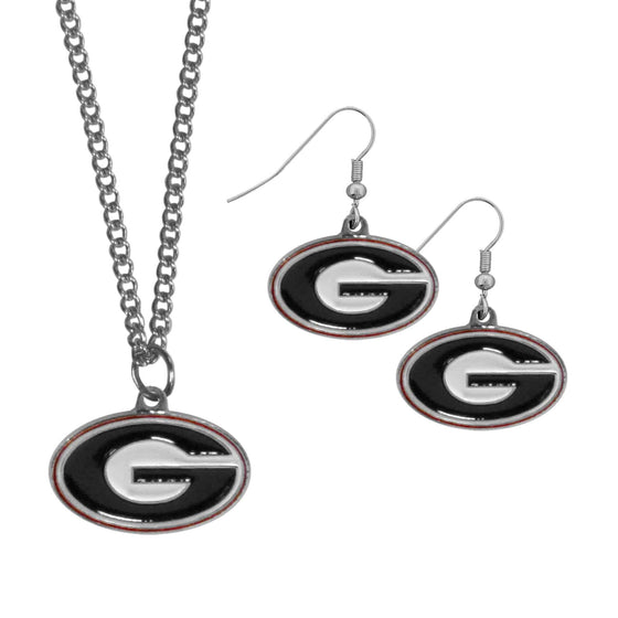 Georgia Bulldogs Dangle Earrings and Chain Necklace Set (SSKG) - 757 Sports Collectibles