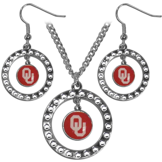 Oklahoma Sooners Rhinestone Hoop Jewelry Set (SSKG) - 757 Sports Collectibles