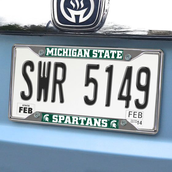 Michigan State Spartans Chrome Metal License Plate Frame, 6.25in x 12.25in