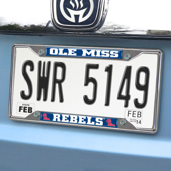 Ole Miss Rebels Chrome Metal License Plate Frame, 6.25in x 12.25in