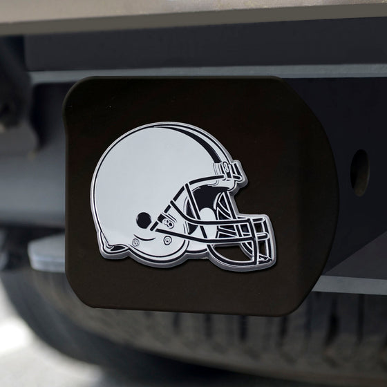 Cleveland Browns Black Metal Hitch Cover with Metal Chrome 3D Emblem