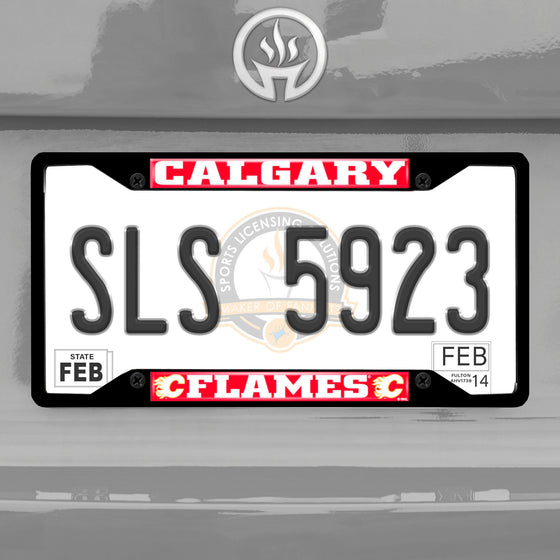 Calgary Flames Metal License Plate Frame Black Finish