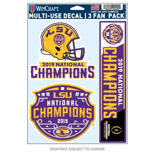 Louisiana State LSU Tigers 2019-2020 NCAA Football National Champions Fan 3-pack Diecut Decals 5.5"x7.5"