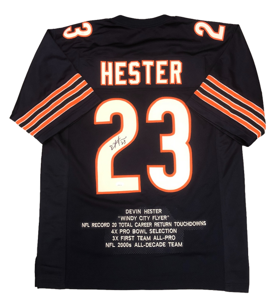 Chicago Bears Devin Hester Signed Autograph Custom Navy Stat Jersey - JSA COA - 757 Sports Collectibles