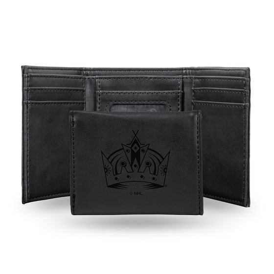 NHL Los Angeles Kings Laser Engraved Black Tri-Fold Wallet   