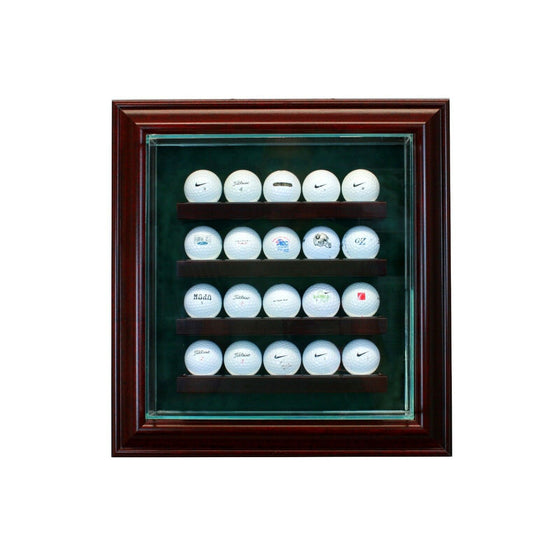 20 Golf Ball Cabinet Style Display Case Hinged Door Glass Suede Logo Golf Ball - 757 Sports Collectibles