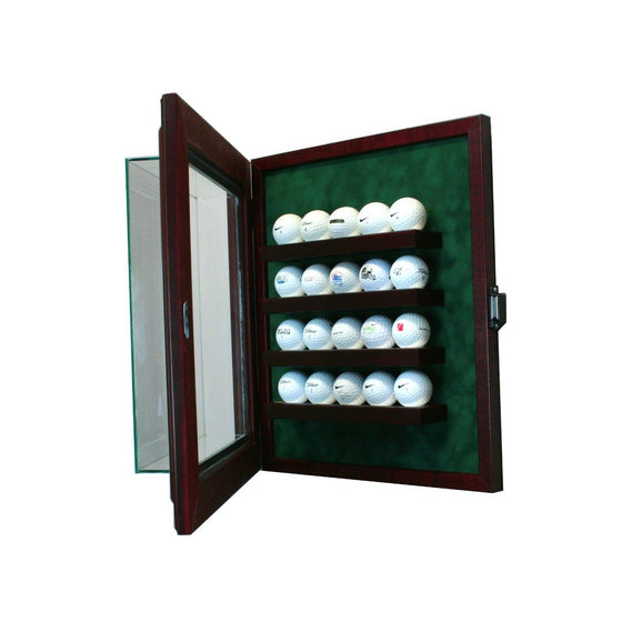 20 Golf Ball Cabinet Style Display Case Hinged Door Glass Suede Logo Golf Ball