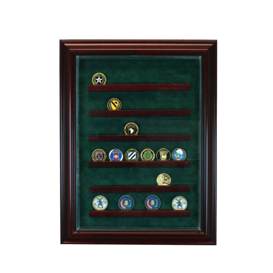 36 Coin Cabinet Style Display Case Challenge Coin Hinged Door Glass Suede - 757 Sports Collectibles