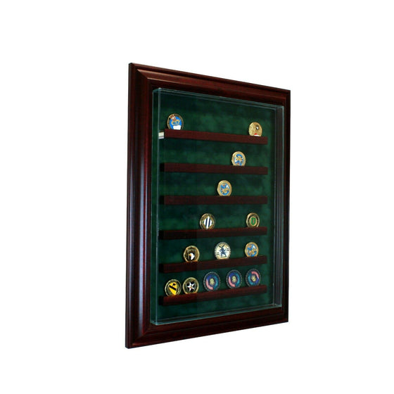 36 Coin Cabinet Style Display Case Challenge Coin Hinged Door Glass Suede