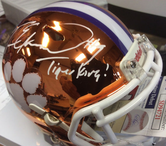 Travis Etienne Autographed & Inscribed Clemson Tiger Chrome Mini Helmet Cert JSA - 757 Sports Collectibles