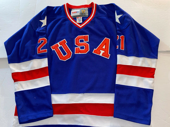 Mike Eruzione Autographed/Signed Jersey Blue JSA COA Team USA - 757 Sports Collectibles