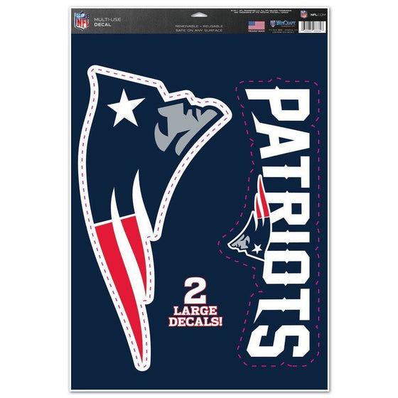 New England Patriots Multi Use Large Decals (2 Pack) Indoor/Outdoor Repositionable - 757 Sports Collectibles