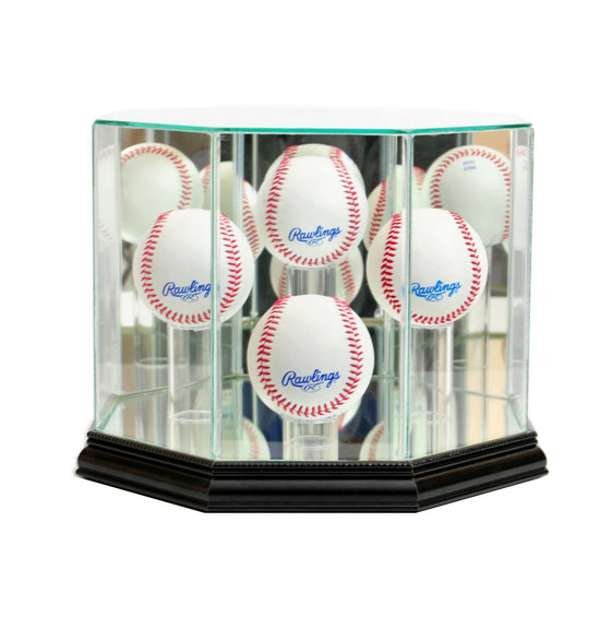 4 Ball Quad Glass Baseball Display Case MLB - Blk Base - 757 Sports Collectibles