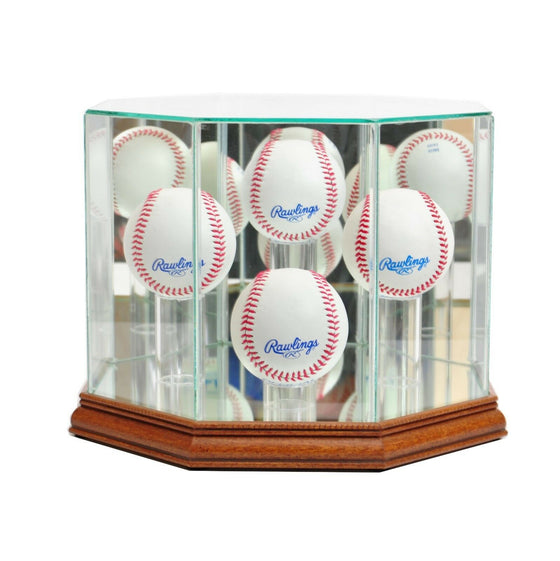 4 Ball Quad Glass Baseball Display Case MLB - 99% UV Blocking - Walnut Base - Museum Glass - 757 Sports Collectibles