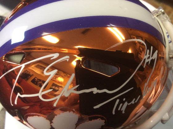 Travis Etienne Autographed & Inscribed Clemson Tiger Chrome Mini Helmet Cert JSA - 757 Sports Collectibles