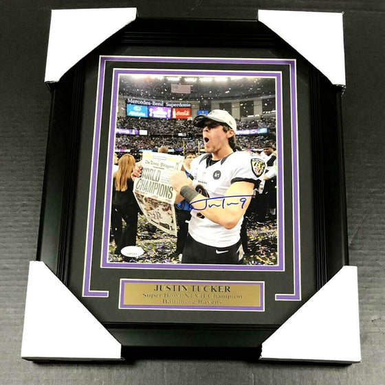JUSTIN TUCKER AUTOGRAPHED SIGNED 8X10 PHOTO #7 BALTIMORE RAVENS FRAMED JSA COA - 757 Sports Collectibles