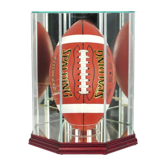 99% UV Blocking - Full Size Glass Upright Football Display Case NFL - Cherry Base - Museum Conservation Grade - 757 Sports Collectibles