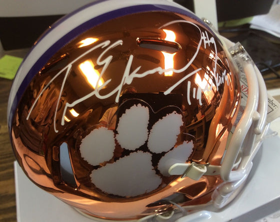 Travis Etienne Autographed & Inscribed Clemson Tiger Chrome Mini Helmet Cert JSA - 757 Sports Collectibles