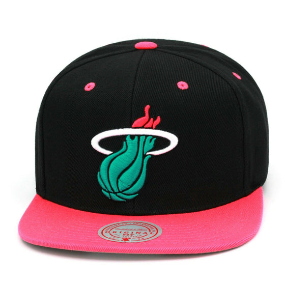 Mitchell & Ness Miami Heat Snapback Hat Cap Black/Pink/Tur - 757 Sports Collectibles