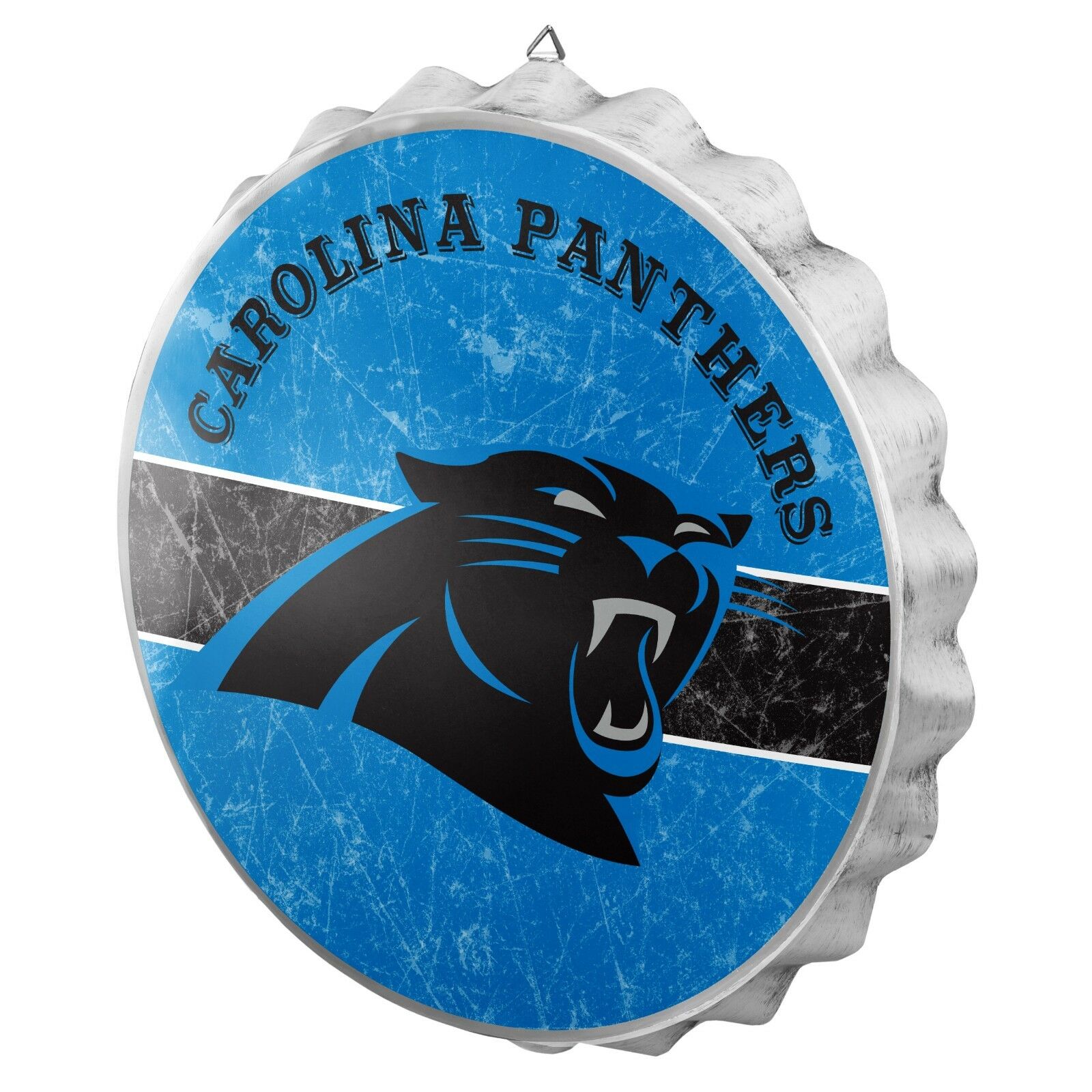 Carolina Panthers 13” Jumbo Metal Distressed Bottle Cap Wall Sign – Limited  Edition FOCO Panthers Sign – Represent the NFL, NFC South and Show Your