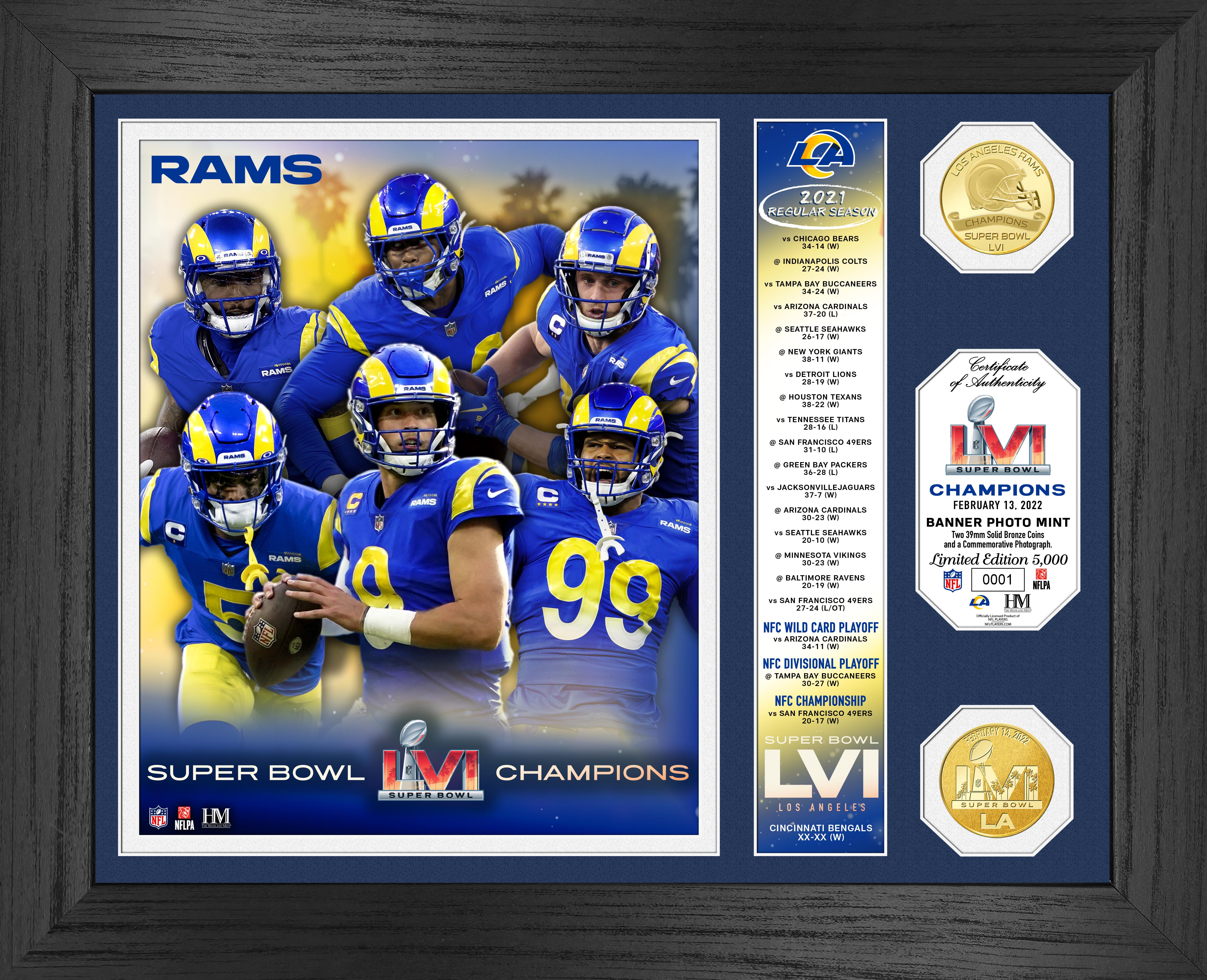 Highland Mint Los Angeles Rams Super Bowl LVI Champions 13'' x 16'' Banner  Bronze Coin Photo Mint