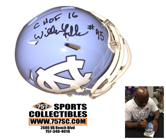 North Carolina UNC Tarheels William Fuller Signed Autographed Mini Helmet CHOF 16 Inscription (JSA PSA Pass) 757